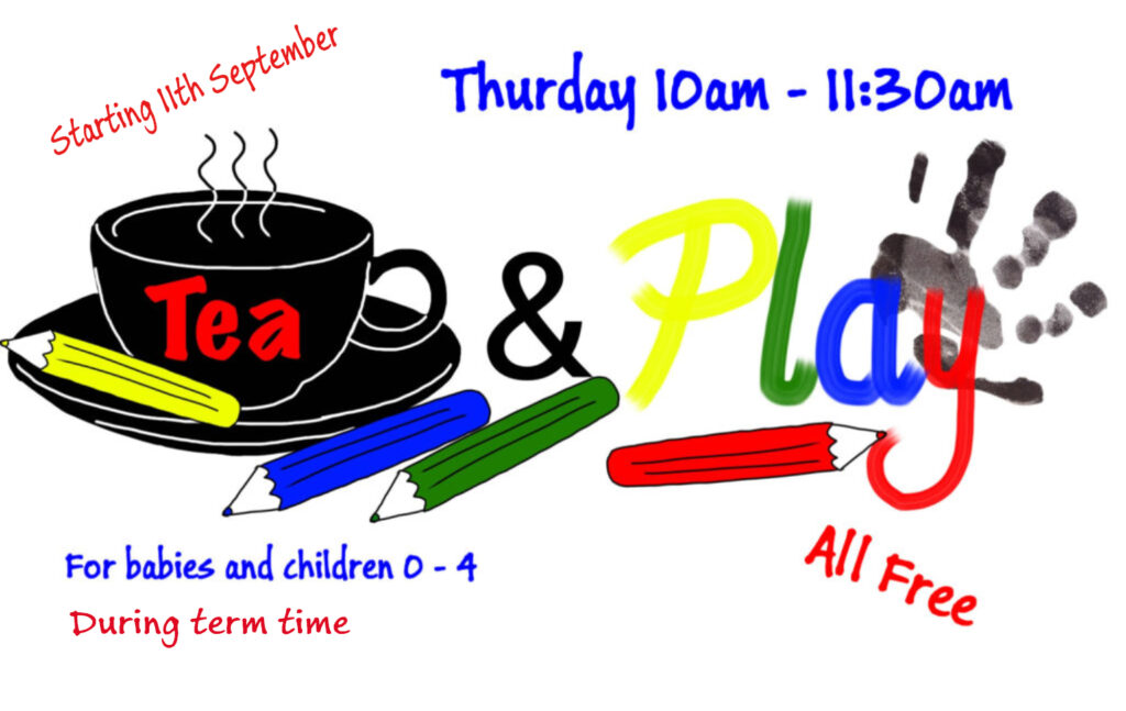 Tea and Play for babies and toddlers from 0-4 years with their parents or carers. Thursdays 10am-11:30am during term time